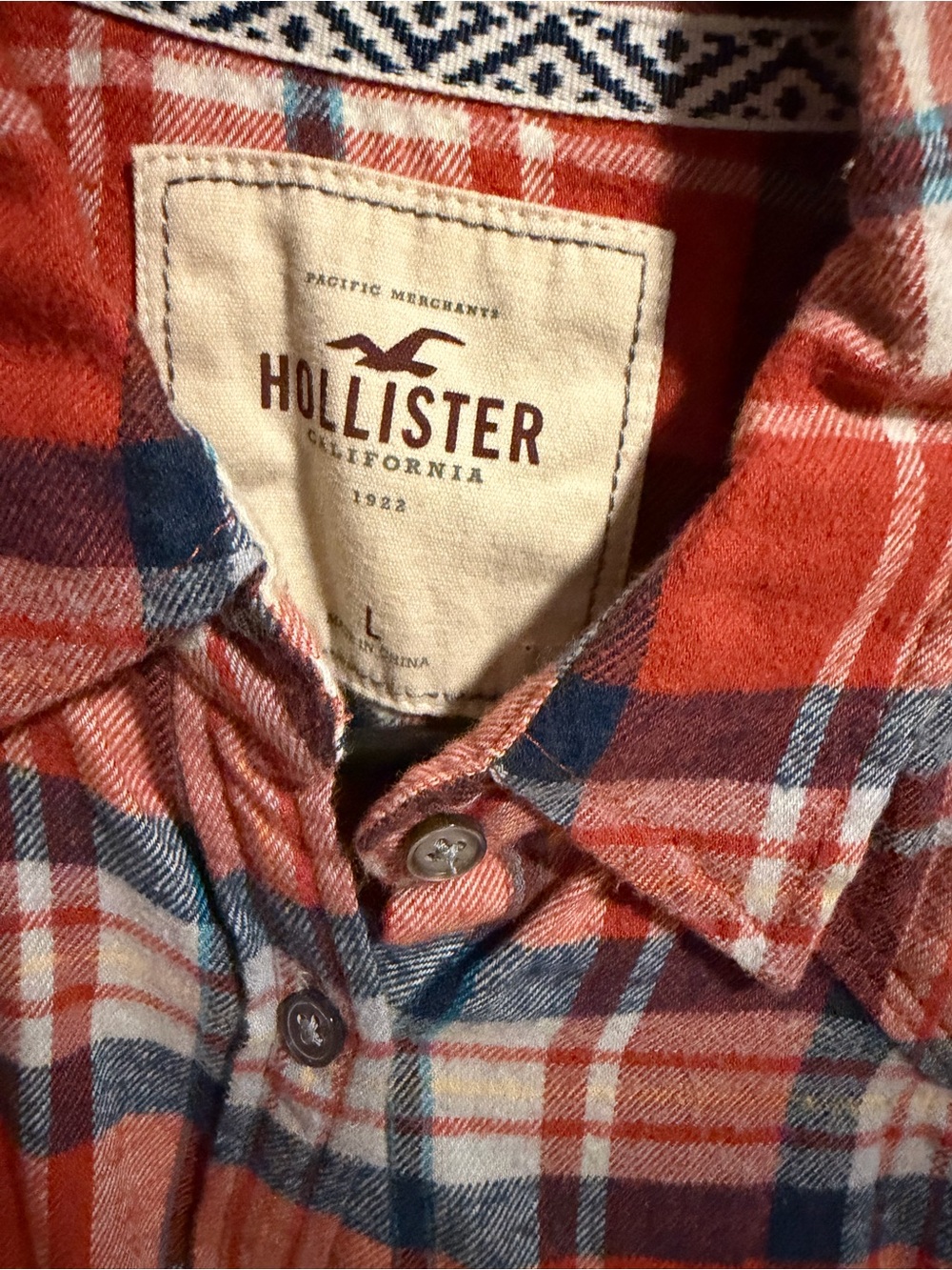 Hollister Orange and Blue Plaid Button-Up Shirt - Picture 2 of 3